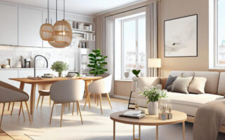 elegante soggiorno moderno con sedie e piante