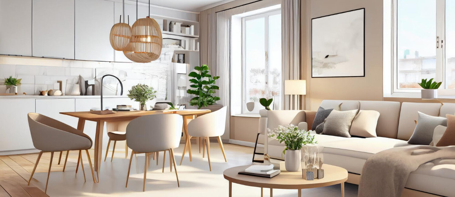 elegante soggiorno moderno con sedie e piante